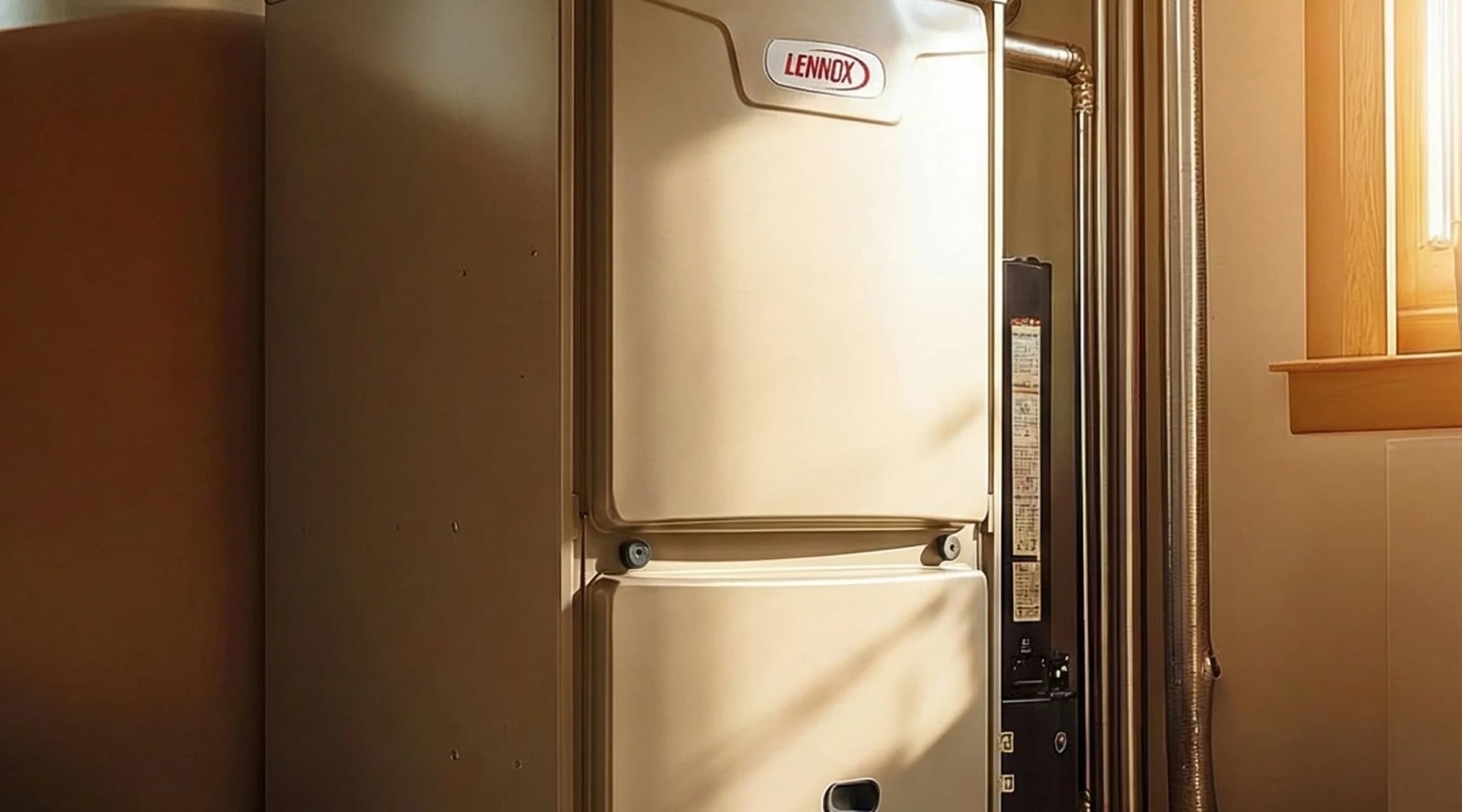 A Lennox Furnace installed in a house next to a window